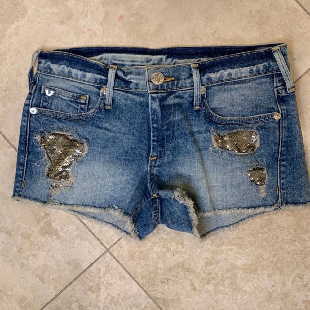 True Religion Jean Shorts with Sequin Embelishment
